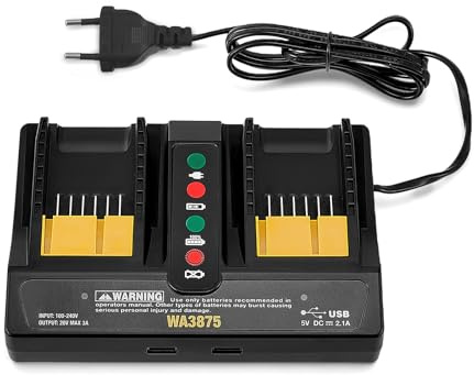 Trsaow Chargeur Double de Batterie avec Deux Ports USB, Compatible avec Les Batteries Li-ION Worx 18V/20V, indicateurs LED intelligents et Protections de sécurité