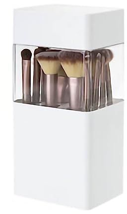 Yinhing Support pour Pinceaux de Maquillage, 12 Trous de Rangement avec Trous D'aération pour Sécher Les Pinceaux de Maquillage, Couche Intermédiaire et Couvercle en Silicone, Boîte de (White)