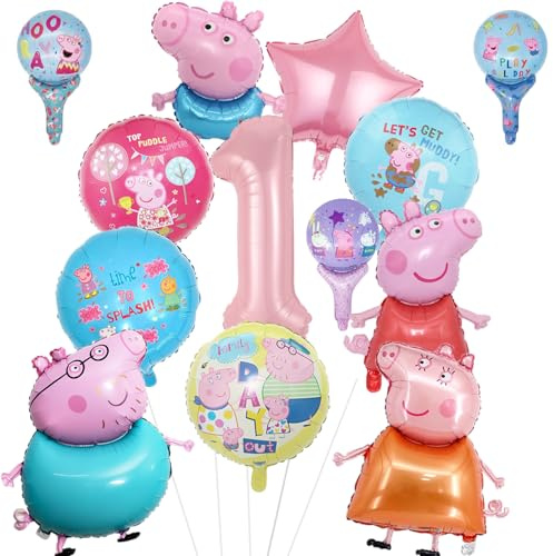 1. Geburtstag Mädchen Luftballon 1. Geburtstag Cartoon-Thema Folienballon und Helium Ballons Geburtstagsdeko 1 Jahr Set für Kindergeburtstag und Partydeko