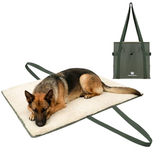 Wanderpfote Hundedecke für Unterwegs zum Umhängen – Stilvolle Hundedecke Outdoor – Waschmaschinenfest und Wasserabweisend – Reisedecke Hund in höchster Qualität (Grün, L)
