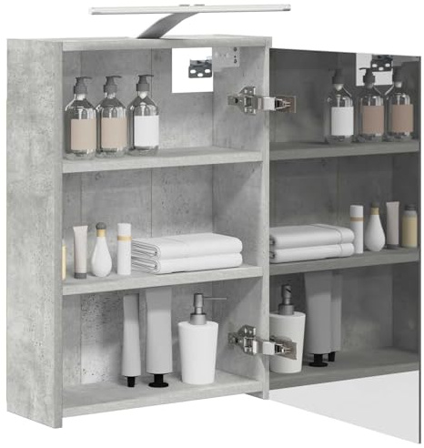 vidaXL Badezimmerspiegelschrank mit Regal Beton Grau 43 x 16 x 62.5 cm, Moderne Badezimmer, rechteckiger Stauraum, Wandregal, doppelseitiger Spiegel, Flexibles Möbel