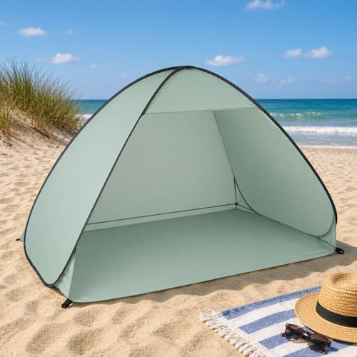 Mojawo XL Pop Up Automatik Wurfzelt Strandmuschel Sonnenschutz Camping Windschutz Outdoor Zelt mit Tasche grün H110xB200xT125cm