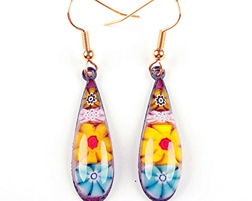 Paires de boucles d'oreilles femme fleuries verre de Murano émail sur cuivre