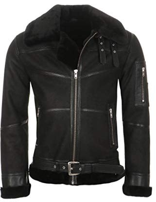 Hollert Herren Bomberjacke B16 Rocky Sylvester Style Winterjacke 100% Merino Felljacke Lederjacke Fliegerjacke