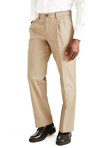 DOCKERS® Men's Classic Fit Signature Khaki Lux Cotton Stretch Pants - Pleated (Regular and Big & Tall), Timberwolf, 36W x 32L