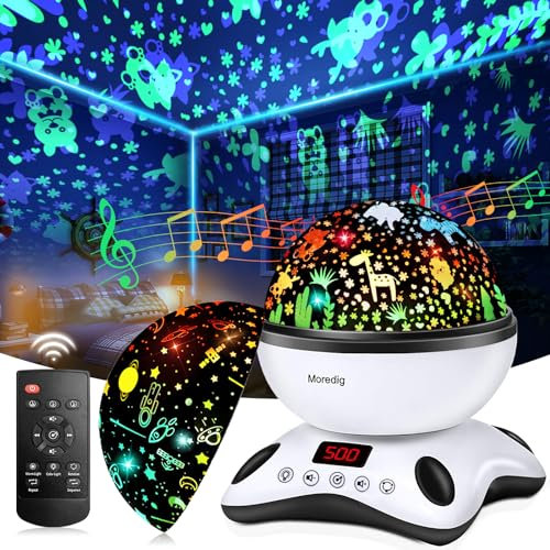 Moredig Veilleuse Musicale et Lumineuse, Veilleuse Projecteur Bebe, Veilleuse Enfant + 8 Couleurs + Minutage + Télécommande, Veilleuse Bébé pour Cadeau Bébé/Cadeau Enfants - Noir et Blanc