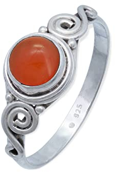 mantraroma Silber Ring Damen 925 Karneol Edelstein orange ausgefallen verspielt