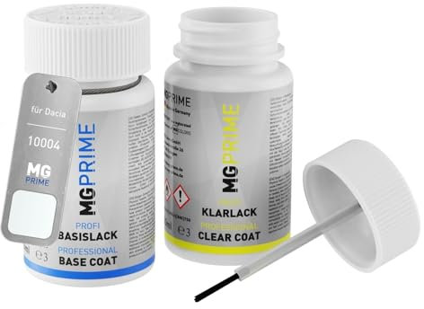 MG PRIME Autolack Lackstift Set für Dacia 10004 / 11A Alb Artika White/Arktis Weiss Basislack Klarlack je 50ml