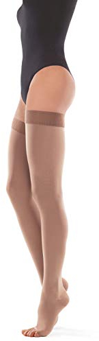 Kompressionsstrümpfe mit offenem Zehenbereich, elastisch, abgestufte Kompression, Medizinklasse 2, 23-32 mmHG, für Damen und Herren, Anti-Thrombose, Beige, Größe L
