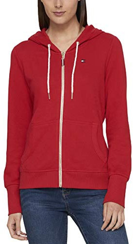 Tommy Hilfiger French Terry Zip Hoodie-Solid Felpa con Cappuccio, Scarlatto, S Donna