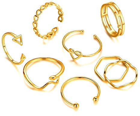 FOCALOOK Damen Fingerringe Set 18k vergoldet Midi Ringe Set 8 PCs goldfarben Knöchelringe Stapeln Ringe Knuckle Ringe Finger Modeschmuck für Frauen Mädchen