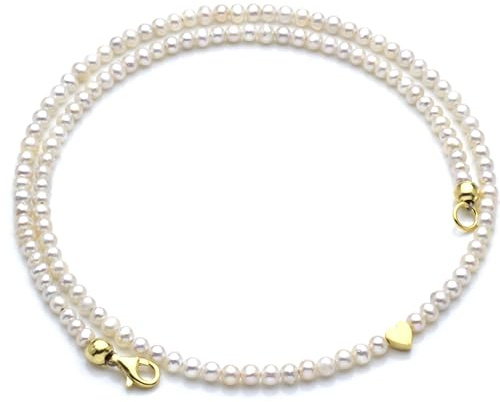 KARYSMA Zarte Perlenkette aus echten Süßwasser-Perlen mit kleinem Herz, Silber oder gold, schönes Geschenk für Frauen und Mädchen