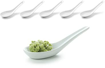 Provance Cucharas de arroz asiáticas, cucharadas y servir de porcelana blanca, por ejemplo, para cuencos de arroz o aperitivos (6)