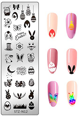 NICENEEDED Kit de Estampado de Arte de Uñas de Conejo Placas de Uñas Plantillas de Estampado de Arte de Uñas Imagen de Impresión con Patrón de Conejo Estampador de Arte de Uñas Raspador Kit