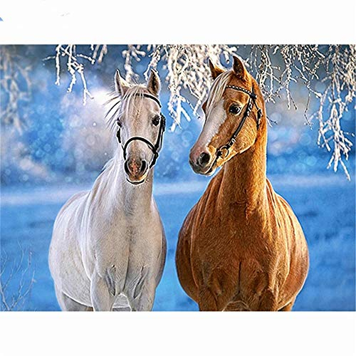 Puzzles für Erwachsene 4000 Stück Spielzeug Zwei Pferde unter dem Winterbaum Familie Puzzles Mat pädagogische für Kinder im Alter von 4-8 Jahren für Kinder Alter alle Ostern Thanksgiving Weihnachten