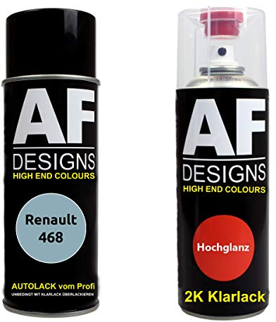 Autolack Spraydose Set für Renault 468 Bleu Ozone Metallic 2K Klarlack Basislack Sprühdose Spraydosen 2x400ml