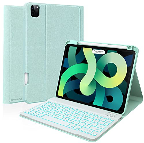 roo iPad Air 4th Generation Keyboard case 10.9-inch, 11-inch Pro 1st/2nd/3rd Gen (2018/2020/2021) Compatible, Colorful BT Backlit Keyboard Removable, Smart Folio Tablet Shockpf Case with Pencil Holder