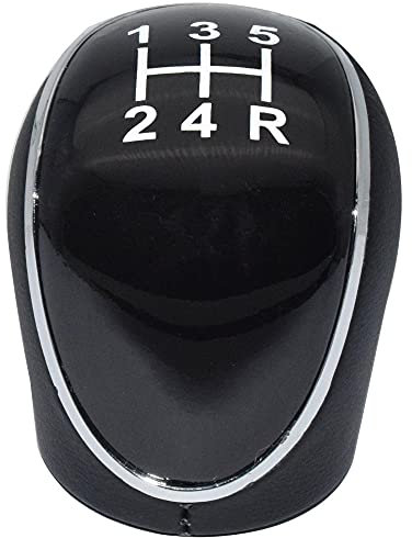 PLHJI 5-Gang-Schaltknauf Passend für Ford Mondeo Mk3 Mk4 IV 4, Fokus Mk2 Mk3 III, S-Max - Schwarz, PU-Leder und ABS, Glänzend
