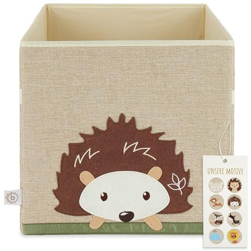 Bieco Aufbewahrungsbox Baby Igel | Aufbewahrungskorb Kinder 33x33x33 Wie Kallax Kiste | Kinderzimmer Wald Beige Spielkorb Baby