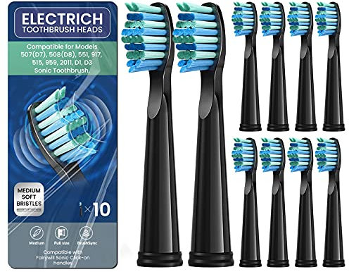 10 Stück Zahnbürstenköpfe, elektrische Zahnbürste Ersatzköpfe kompatibel mit Fairywill elektrische Zahnbürste FW-507/508/515/551/917/959/2011/D1/D3/D7/D8 Fairy Will Black 10 Stück