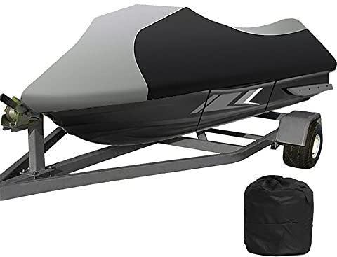 Jet Ski Abdeckung, 600D Oxford-Tuch mit PVC-Beschichtung Motorbootabdeckung Wasserdicht Anti-UV PWC Jet Ski Persenning für 2 bis 3 Personen Jetski,Gray Black,L