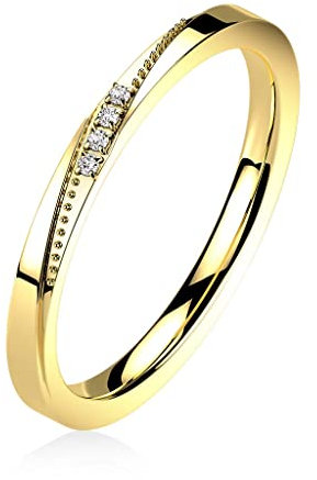 Paula & Fritz® Ring Damen Vorsteck-Ring Gold Zirkonia Klar 2-mm Breit 316L Chirurgenstahl Größe 49 (15,6) Herren-Ring Partnerring Ehering Verlobung