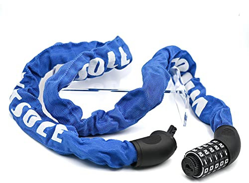 Fahrradschloss Fahrrad KettenSchloss mit Zahlen und hoher Sicherheitsstufe, 5 Zahlen Code Kombination Schloss, Gehärtete Stahlkettenglieder Wasserdicht Passwort Rücksetzbar (blau)