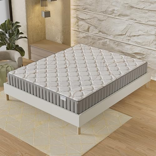 NOVEMBER – Matratzen-Set (140 x 200 cm) – Matratze Sirius mit Naturlatex & hochdichtem Schaum, 16 cm dick + stabiles & Robustes Holzuntergestell, Bezug aus weißem Stoff