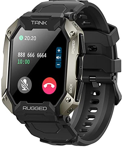 KOSPET Reloj Inteligente Hombre con Llamadas Bluetooth, 1,72'' 5 ATM Resistente al Agua Reloj Militar con Monitor de presión Arterial, frecuencia cardíaca, podómetro, 24 Modos Deportivos