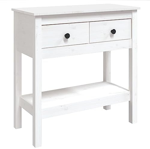 vidaXL Konsolentisch Konsole Beistelltisch Flurtisch Ablagetisch Holztisch Wohnzimmertisch Tisch mit Schublade Ablage Weiß 75x35x75cm Massivholz Kiefer