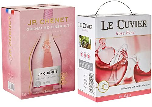 JP Chenet - Original Grenache Cinsault Vin Rosé du Pays d'Oc, France - Bag in Box 1,5l (1 x 1.5 L) & Le Cuvier - Vin Rosé doux en Bag-in-box 3L (1 x 3L)
