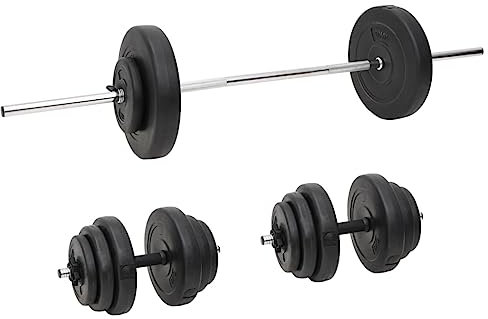 vidaXL Langhantel und Kurzhantel mit Gewichten 60 kg, Langhantel Set, Hantelscheiben Set, Langhantelstange, Fitness Trainingsgerät