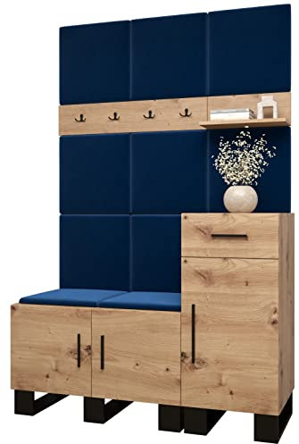 MEBLE KRYSPOL Garderobe Artin Set 5 mit gepolsterten Paneelen Industriell Design (Artisan Eiche + Manila 26 (Blau))