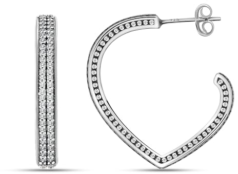 LeCalla 925 Sterling Silber Hoop Ohrringe Antik CZ C Hoop Liebe Herz Form Creolen Ohrring für Frauen - 25mm