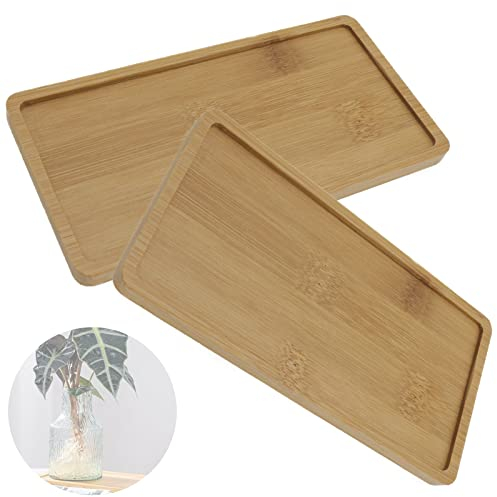 Joyangy Lot de 2 soucoupes rectangulaires en bambou pour plantes d'intérieur, petites soucoupes et plateaux d'égouttement pour pots et accessoires pour plantes d'intérieur