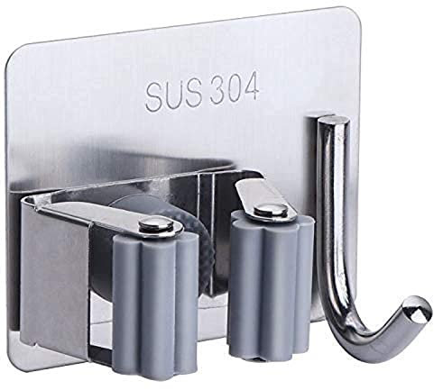 Homaxa Self Adhesive Mop and Broom Holder Wall Mounted Broom - Mop Stick Holder Stand And Organizer | Wiper Holder | Broom and Dustpan Hanger For Home, Kitchen | Pack 1 | Silver