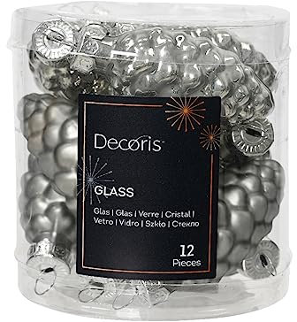 Kaemingk Christbaumschmuck Zapfen Glas 6cm x 12 Stück Weihnachtskugeln Christbaumkugeln Marmorgrau marmor grau - Silbergrau - Silber