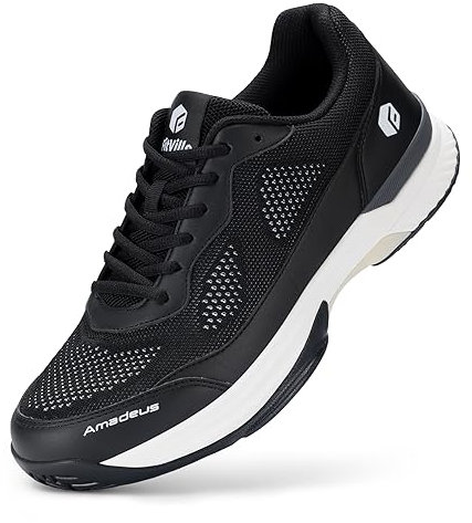 FitVille Extra Weit Tennisschuhe Herren rutschfest Hallenschuhe Atmungsaktiv Badminton Schuhe Bequemen Fitnessschuhe Schwarz 44 EU Weit