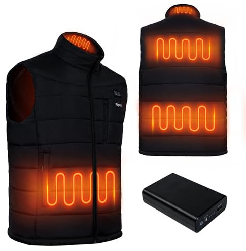 Kapok Heated Vest for Men, Heated gilet with 10000mAh Power Bank, Heated Jacket, Heat Vest with 3 Temperatures Adjustable Heated Clothing Men's Winter Jacket for Outdoor Camping, Motorcycle, Hunting