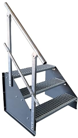 3 Stufen Standtreppe Stahltreppe freistehend Breite 60cm Höhe 63cm anthrazit einseitiges Geländer