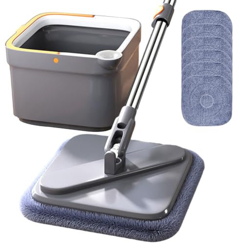 AVZYARDY Fregona giratoria Cuadrada giratoria de 360° M16 Trapeador de Piso automático Plegable Trapeador de Limpieza con separación de Agua Trapeador para Lavar a Mano sin Microfibra con balde