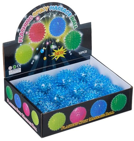 Relaxdays Igelball, 12er Set, blinkende Leuchtbälle mit Noppen, leuchtende LED Flummis für Kinder, Ø 6,5 cm, blau
