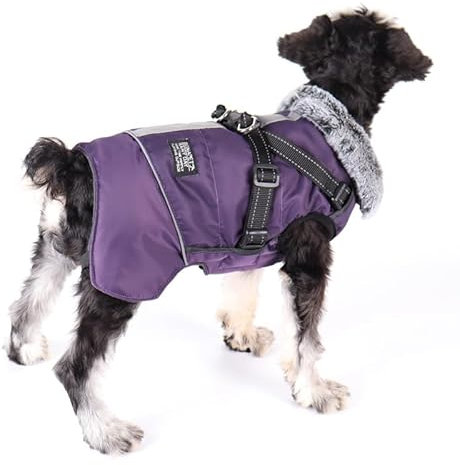 Hunde Wintermäntel,Hundeweste mit Geschirr,Hund Warme Jacke,Hundejacken für den Winter Winddicht Wasserdicht,Reflektoren Fleece Winterjackefür Kleine Mittlere Große Hunde(Lila,XL)