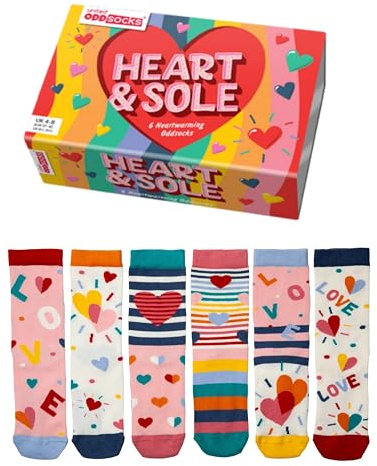 United Oddsocks Heart & Sole 6 herzerwärmende Socken in Geschenkbox | UK 4-8 | EUR 37-42 | US 6½-10½, mehrfarbig, M