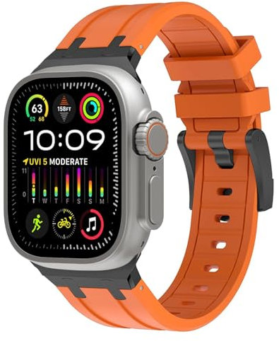 Shesyuki Sport Silicone Strap Compatible with Apple Watch Ultra 2 / Ultra 49mm 45mm 44mm 42mm for Men, iWatch Ultra/Ultra 2 SE Series 9 8 7 6 5 4(Black Adapter- Orange)