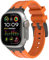 Shesyuki Sport Silicone Strap Compatible with Apple Watch Ultra 2 / Ultra 49mm 45mm 44mm 42mm for Men, iWatch Ultra/Ultra 2 SE Series 9 8 7 6 5 4（Black Adapter- Orange）