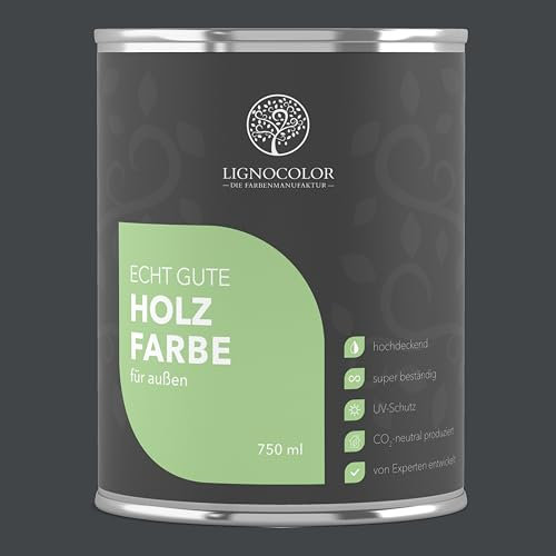 Lignocolor Holzfarbe Außen glänzend | wetterfeste Farbe für den Außenbereich (Anthrazit Grau glänzend, 2,5L) | hochdeckend & hochbeständig