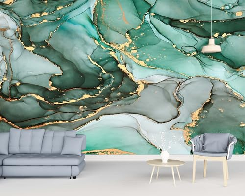 Papel pintado Mármol Verde 350x256 cm Fotomurales Mural de moda Decoración de Pared Póster Gigante Diseño Papel para paredes Ornamento