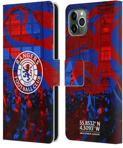 Head Case Designs Officially Licensed Rangers FC Logo Stadium Crest Leather Wallet Case Compatible With Apple iPhone 11 Pro Max