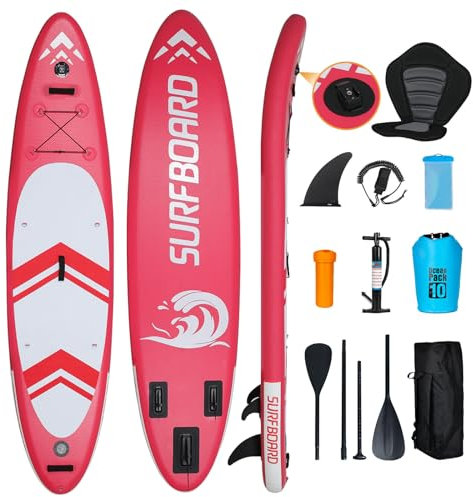 YU YUSING Aufblasbares Stand Up Paddle Board, Premium SUP Board Set mit Verstellbarem Paddel, Pumpe, Rucksack, Leine, GO-Pro Base, wasserdichte Tasche, für Erwachsene KinderJugendliche (Rot)